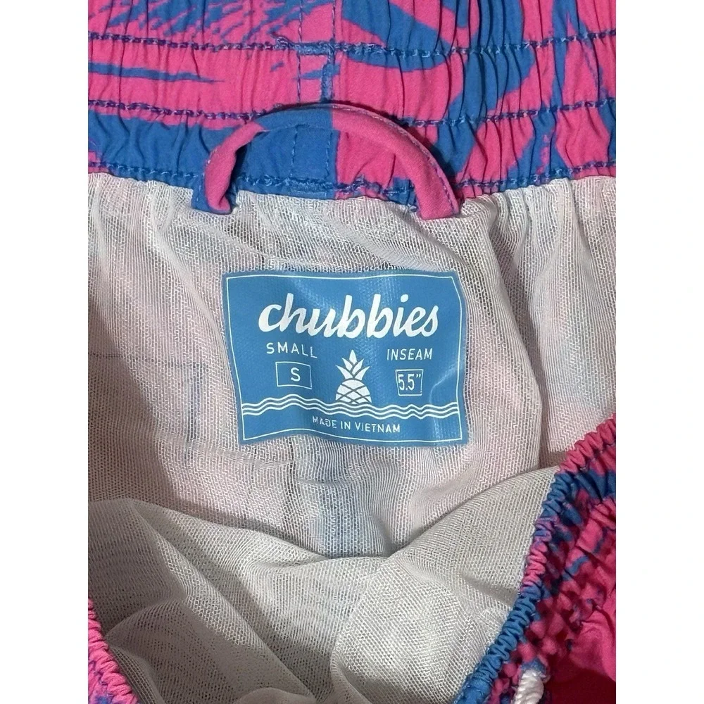 Chubbies The Floral Leaf Pink  & Blue Swim Trunks Shorts Men's Small 5.5